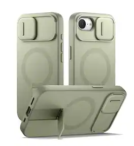 SURITCH - Bumper Case for iPhone 17e/16e with Camera Cover, Compatible with MagSafe, Kickstand, Shockproof Slim Protective Cover - Khaki Green
