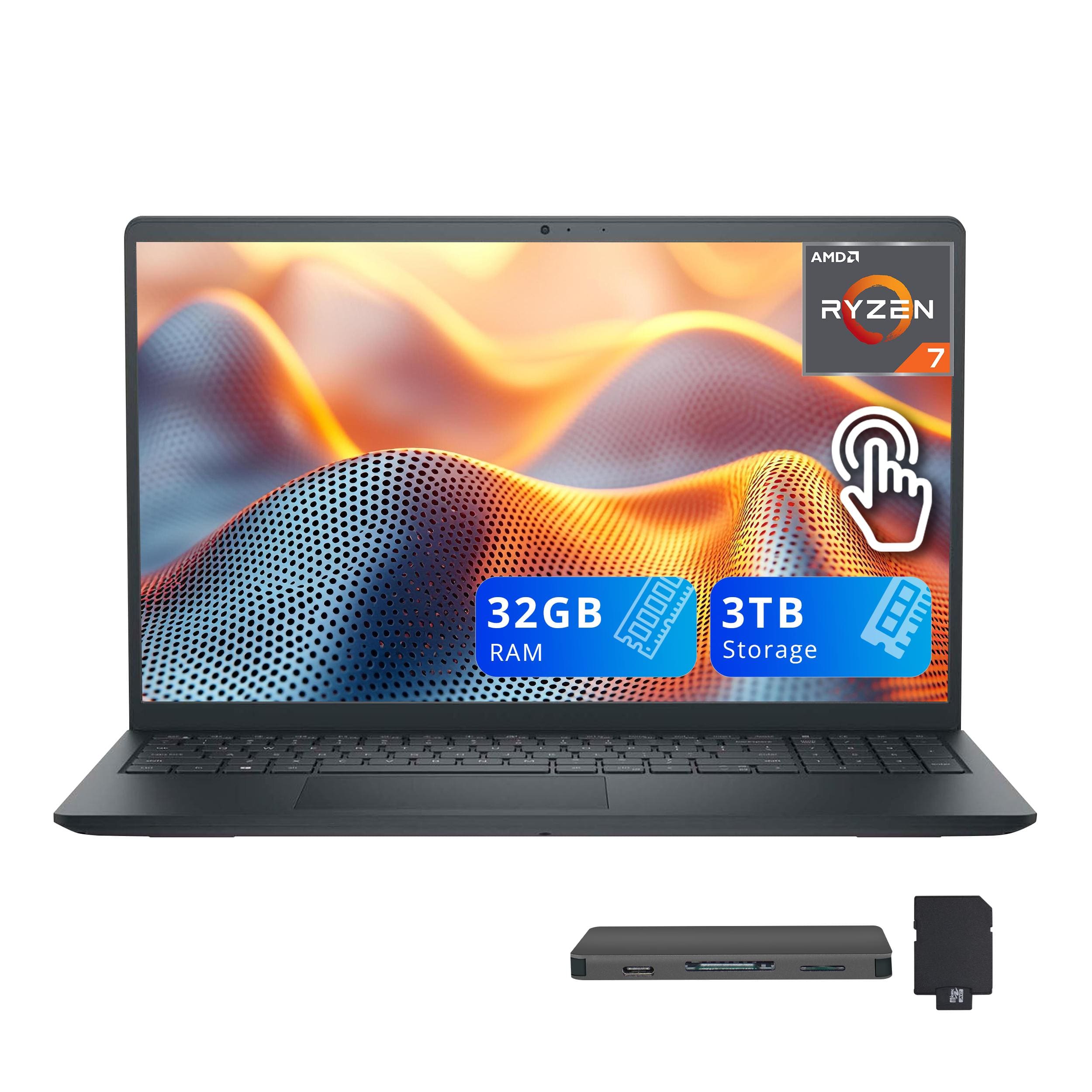 Dell - Inspiron 15.6" Anti-Glare Touchscreen Laptop,AMD Ryzen 7 7730U,32GB DDR4,2TB SSD,Win 11,1TB Dock Stet - Black