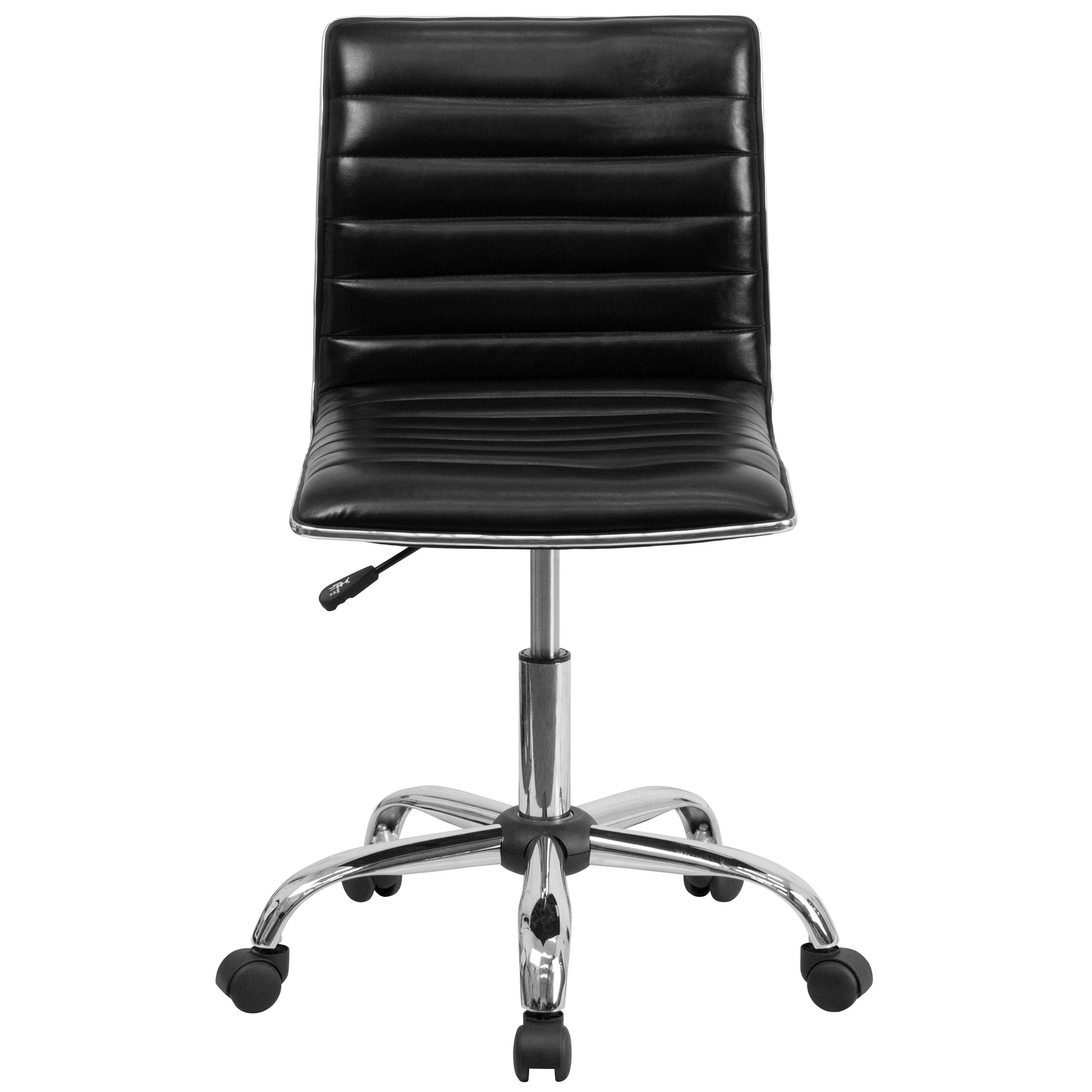 Alt View 7. Emma + Oliver - Low Back Designer Armless Ribbed Swivel Task Office Chair - Black Vinyl/Chrome Frame.