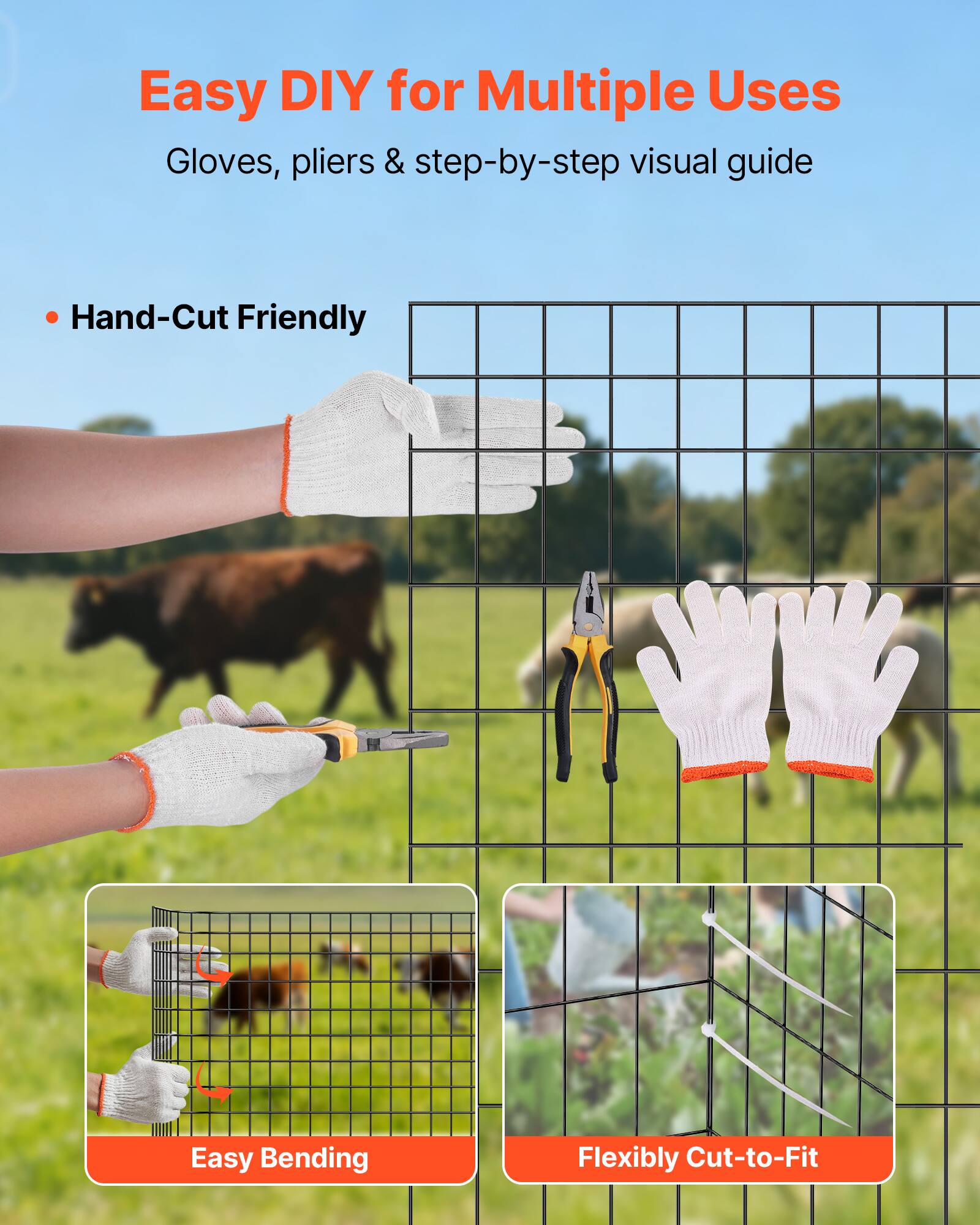 Easy DIY for Multiple Uses  
Gloves, pliers & step-by-step visual guide  

- Hand-Cut Friendly  

Easy Bending  
Flexibly Cut-to-Fit