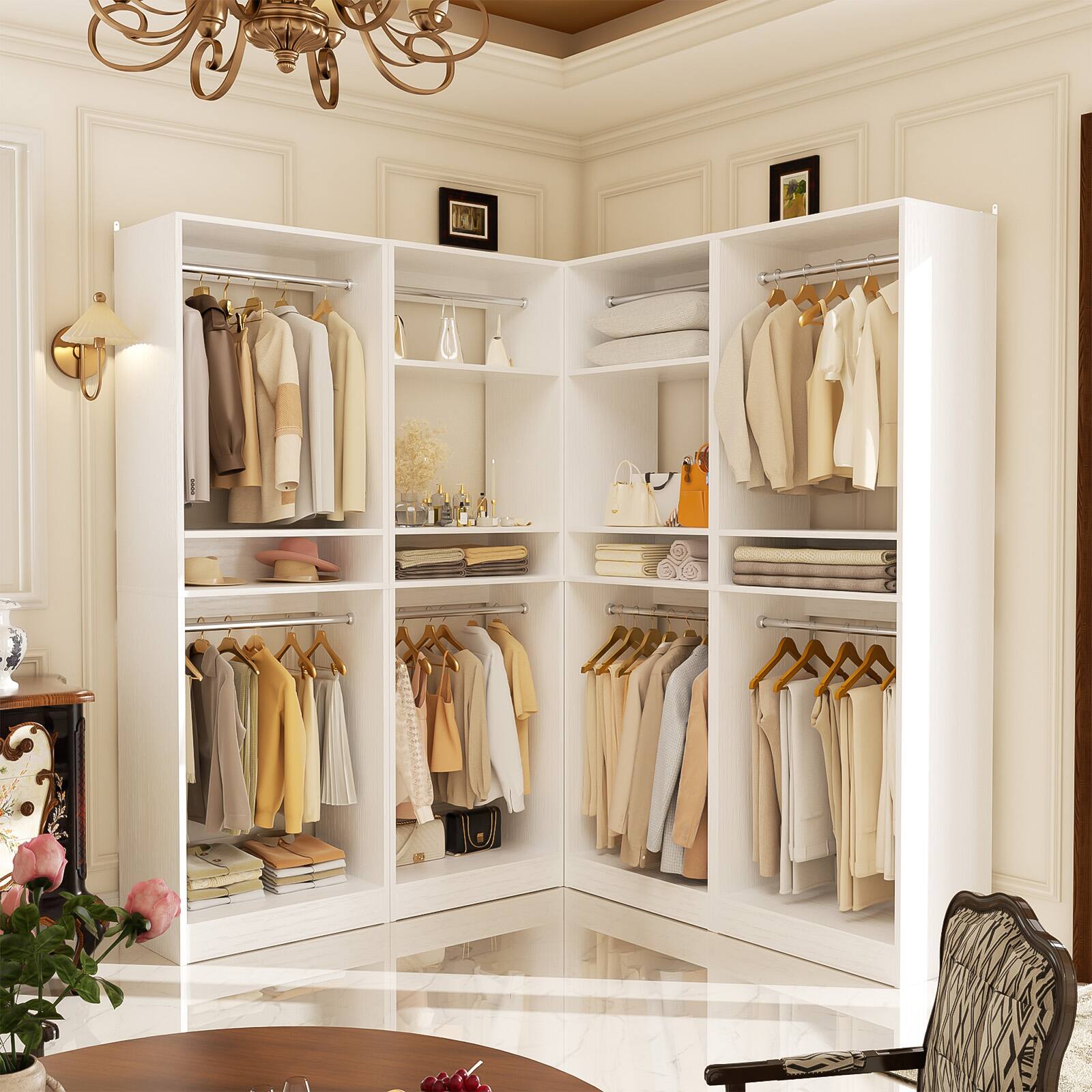 Alt View 1. Aheaplus - 100 Inch Large Closet System Set of 4, Freestanding Wardrobe System with 8 Hanging Rods and Shelves, Easy Assembly - White.