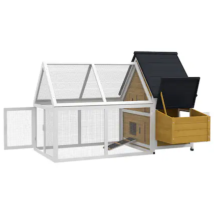 Front. Pawhut - Chicken Coop Wooden Chicken House Rabbit Hutch Poultry Cage Hen Pen Backyard with Nesting Box, Ramp.