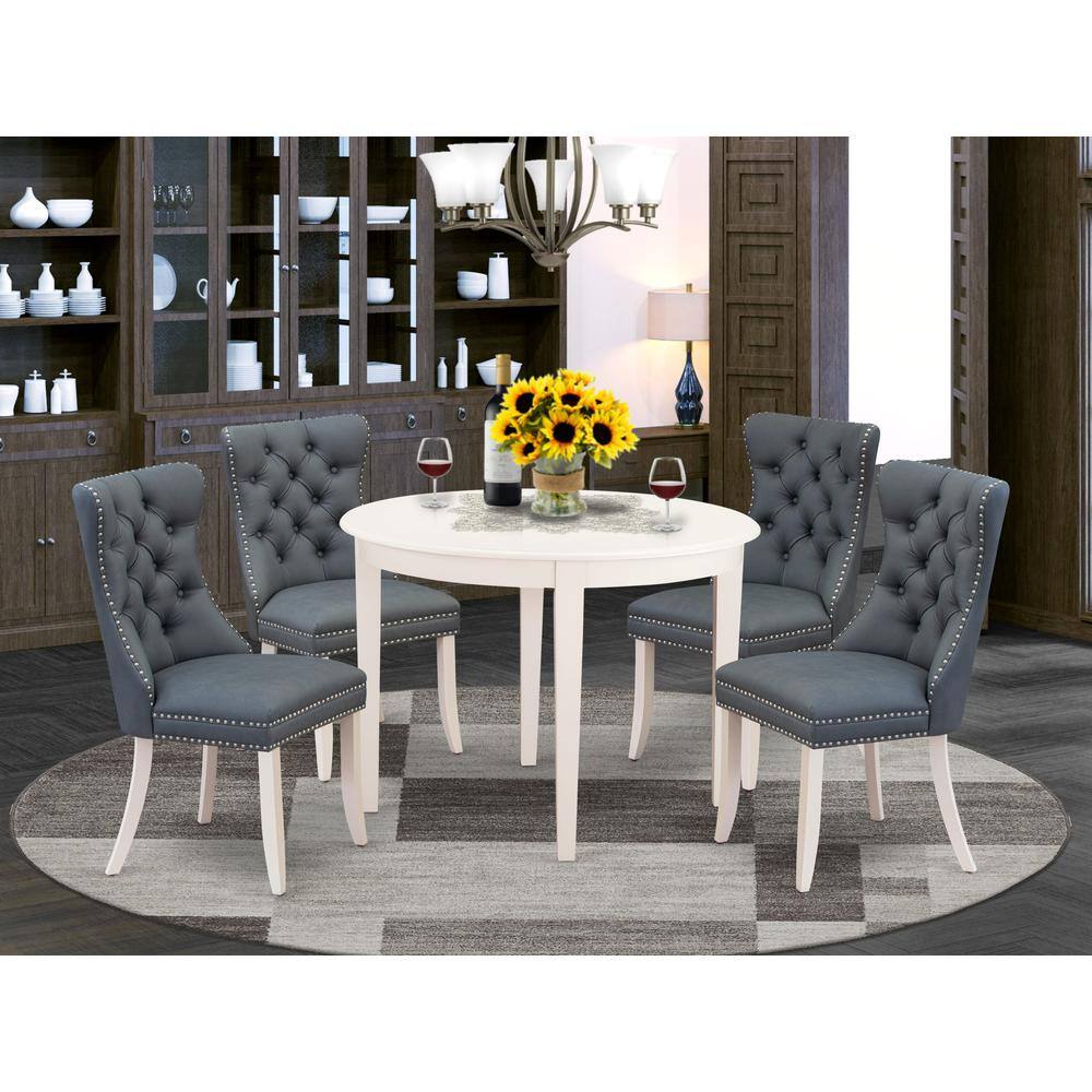 Alt View 3. East West Furniture - 5 Piece Dining Set Contains a Round Kitchen Table - White.