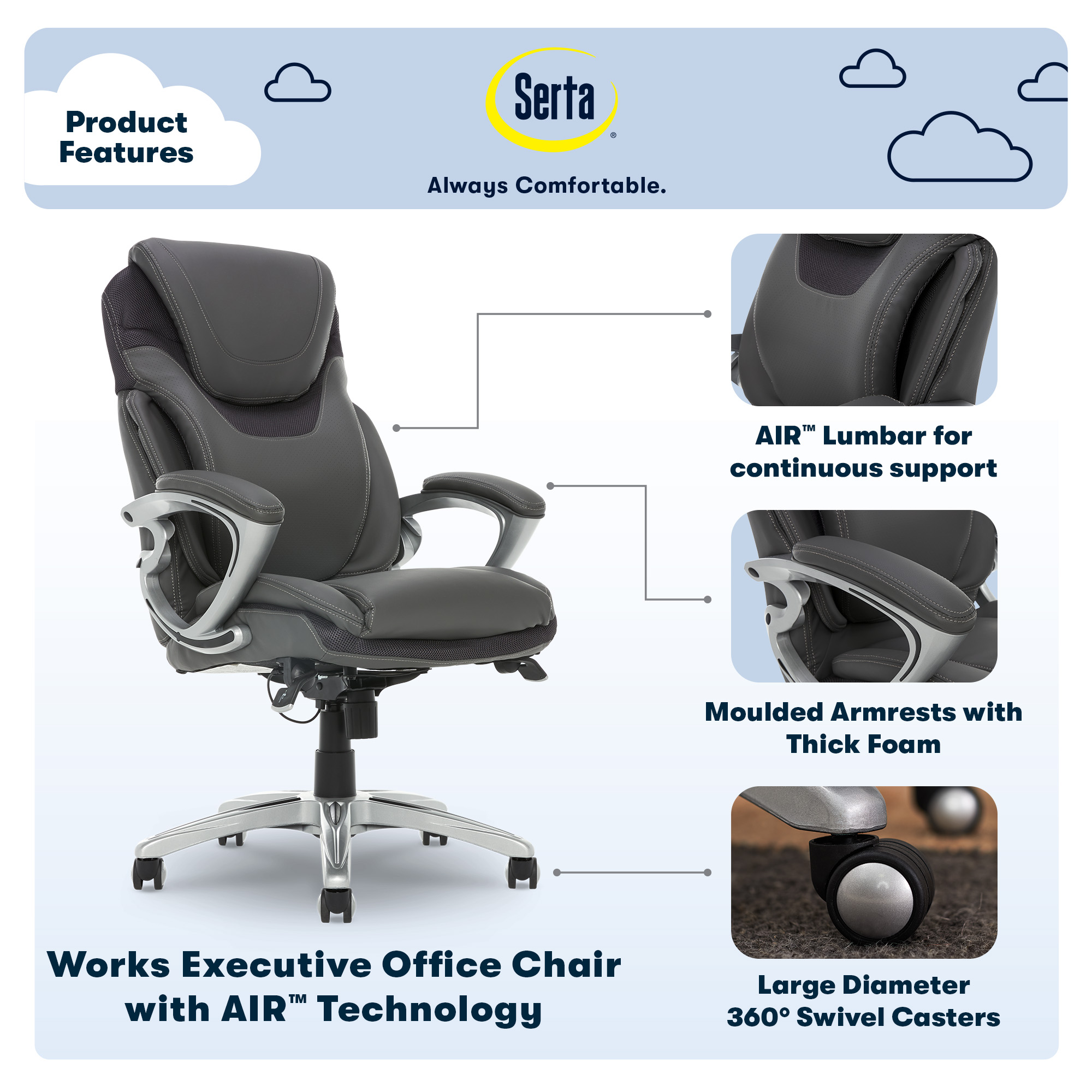 Angle View: Serta - Bryce Bonded Leather Executive Office Chair - Gray
