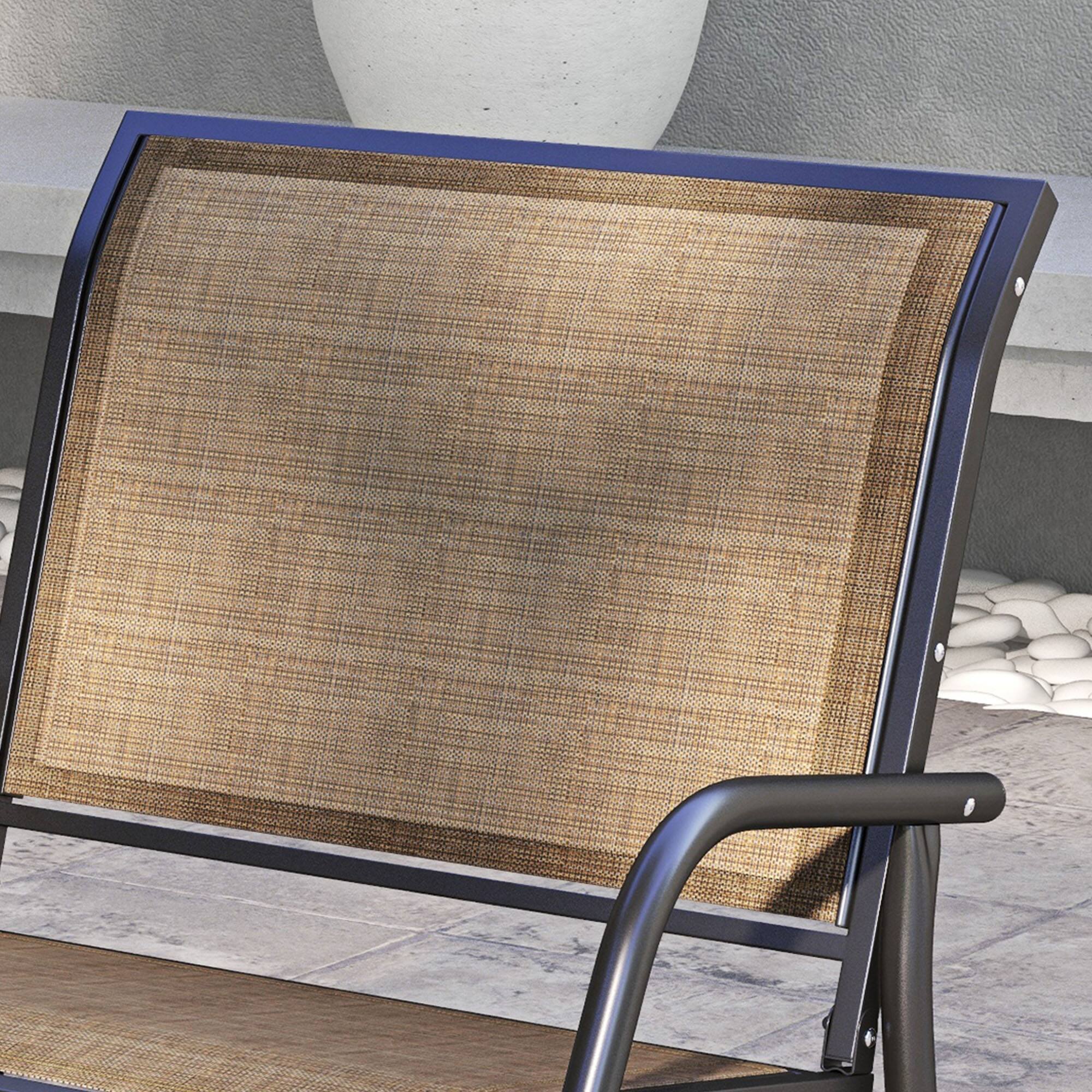 Alt View 7. Outsunny - Glider Chair, Steel Swing Chai with Curved Armrests for Porch, Garden, Poolside - Light Mixed Brown.