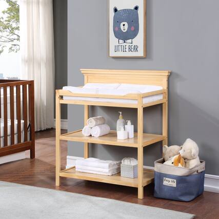 Front. GOODSILO - Versatile Baby Changing Table with Safety Rails and Dual Storage Shelves in Classic Gray Finish for Modern Nurseries - Natural.