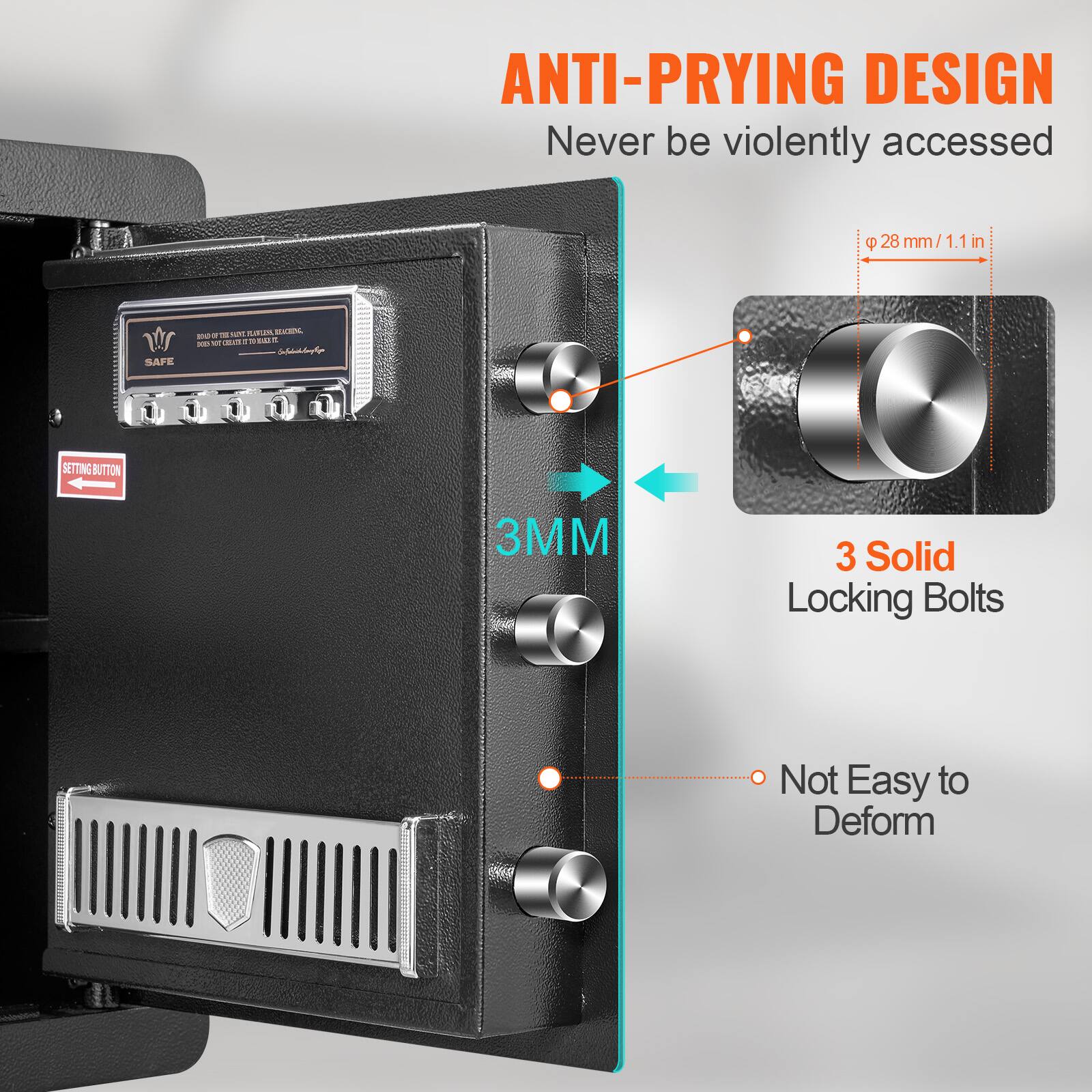 ANTI-PRYING DESIGN Never be violently accessed 28mm/ 1.1in 3MM 3 Solid Locking Bolts Not Easy to Deform