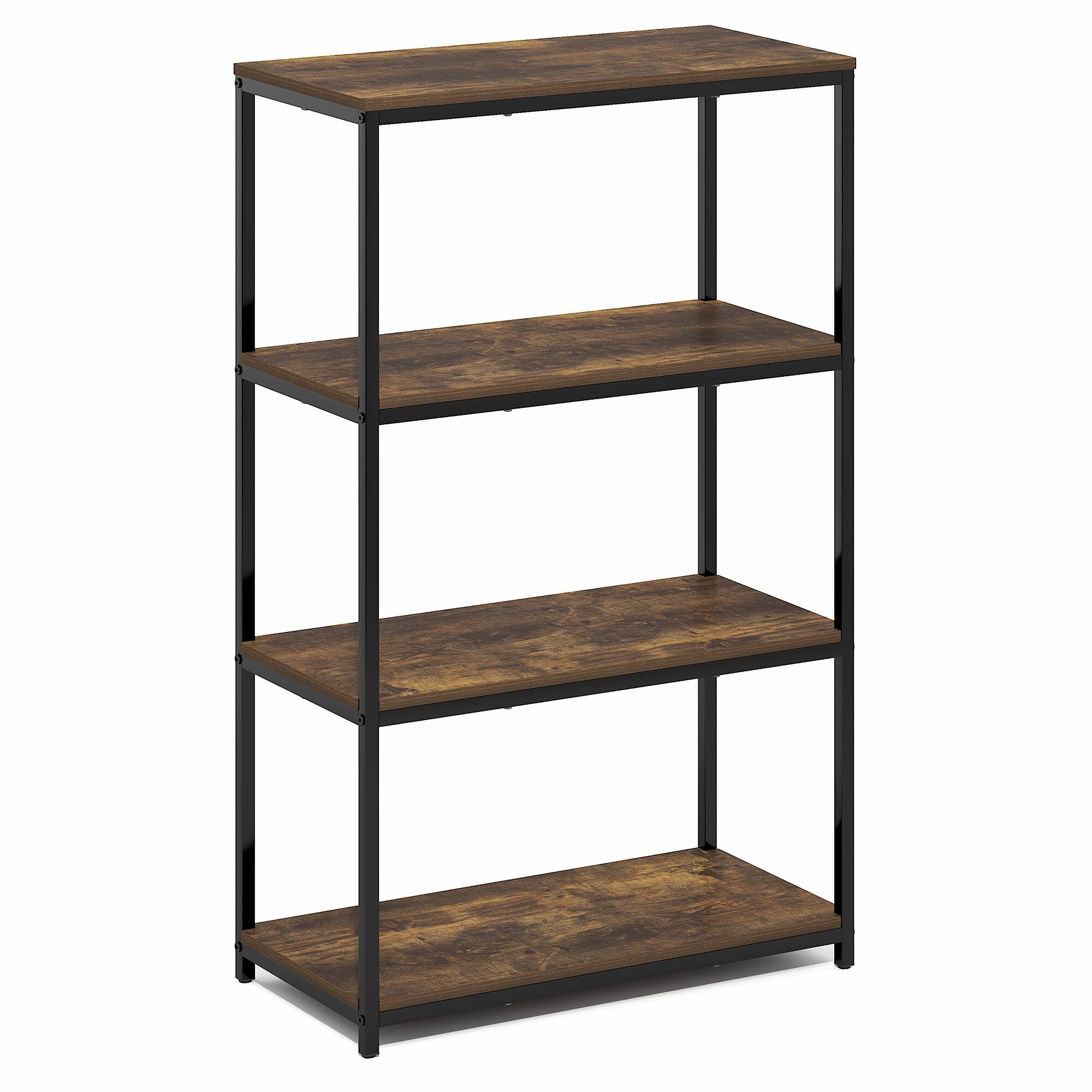Alt View 4. Furinno - SIMPLISTIC Book Shelf, 4-Tier Tall Wide Bookshelf, Metal Frame Bookcases, Metal Storage Shelves, 11.8 x 23.6 x 38.6 - Amber Pine.