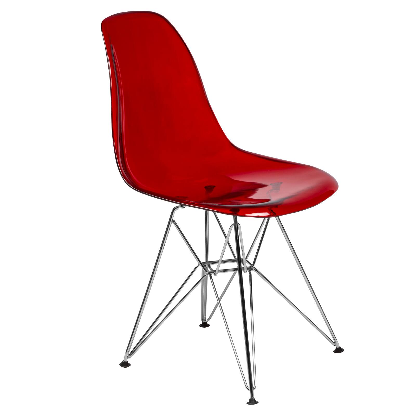 LeisureMod - Cresco Modern Acrylic Dining Chair, Ergonomic Curved Seat with Chrome Eiffel Base - Transparent Red price history on PriceWatchPro