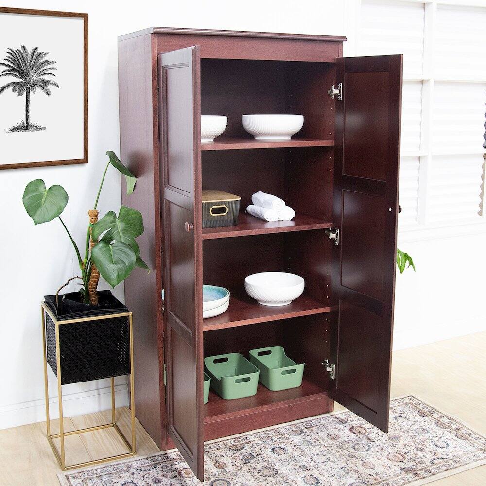 Alt View 4. Concepts in Wood - Multi use Storage Cabinet 4 Shelves Cherry Finish - Red.