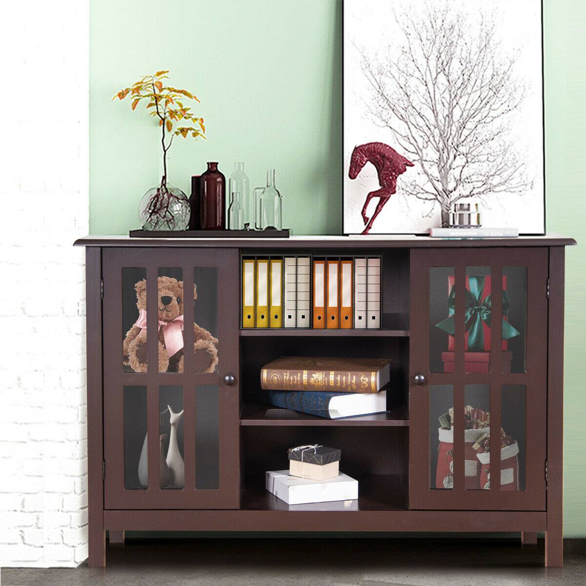 Alt View 11. Costway - Wood TV Stand Entertainment Media Center Console for TV up to 50'' - Brown.