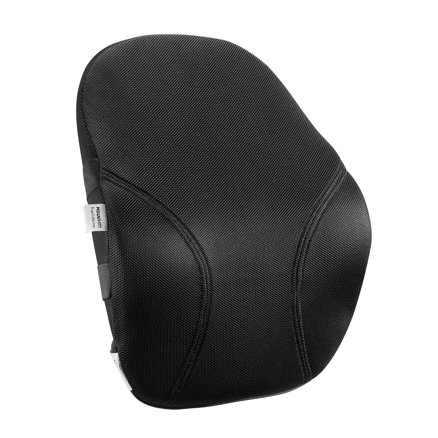 Front. Mount-It! - Ergo Collection Lumbar Support Cushion with Memory Foam & Breathable Mesh for All‑Day Back Comfort, Black - Black.