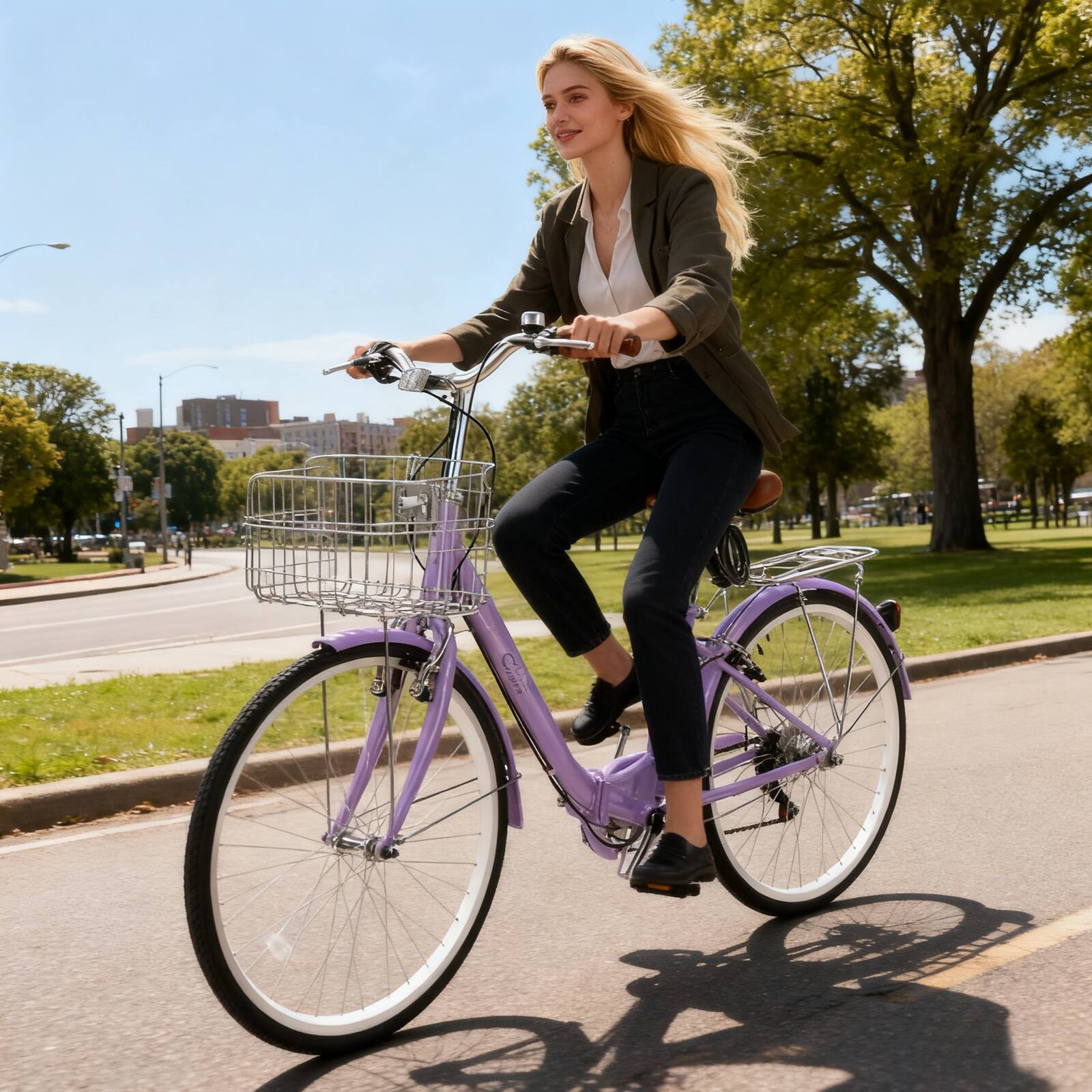 Left. Winado - 26 Inch Foldable Bike Folding Bicycle,7 Speed Foldable Cruiser Bicycle Purple - PURPLE.