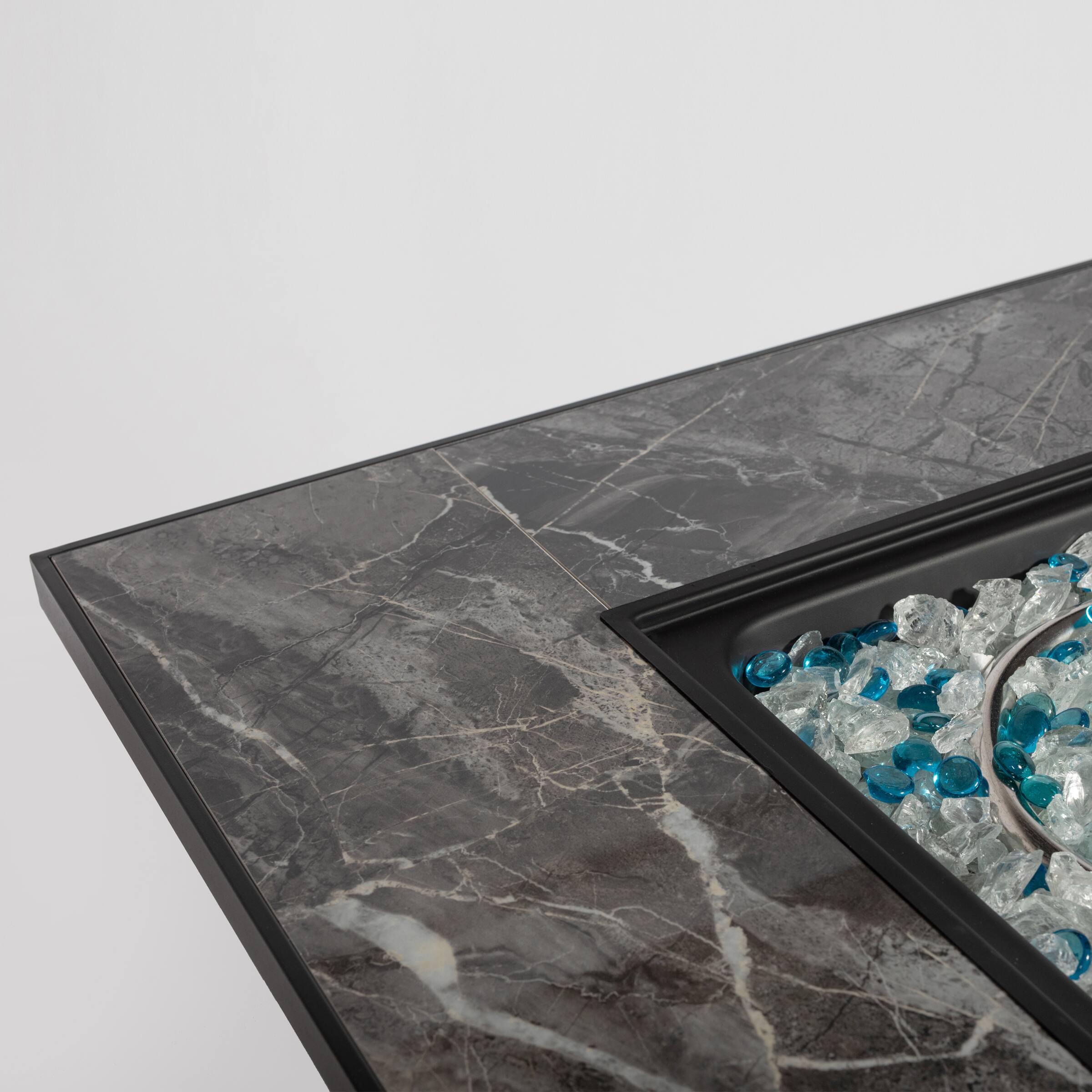 Left. Lirago - 30" Outdoor Fire Pit Table Square Propane Fire Pit 50000 BTU Table Top Fire Pit with Tile Tabletop and Wicker Base - Brown.