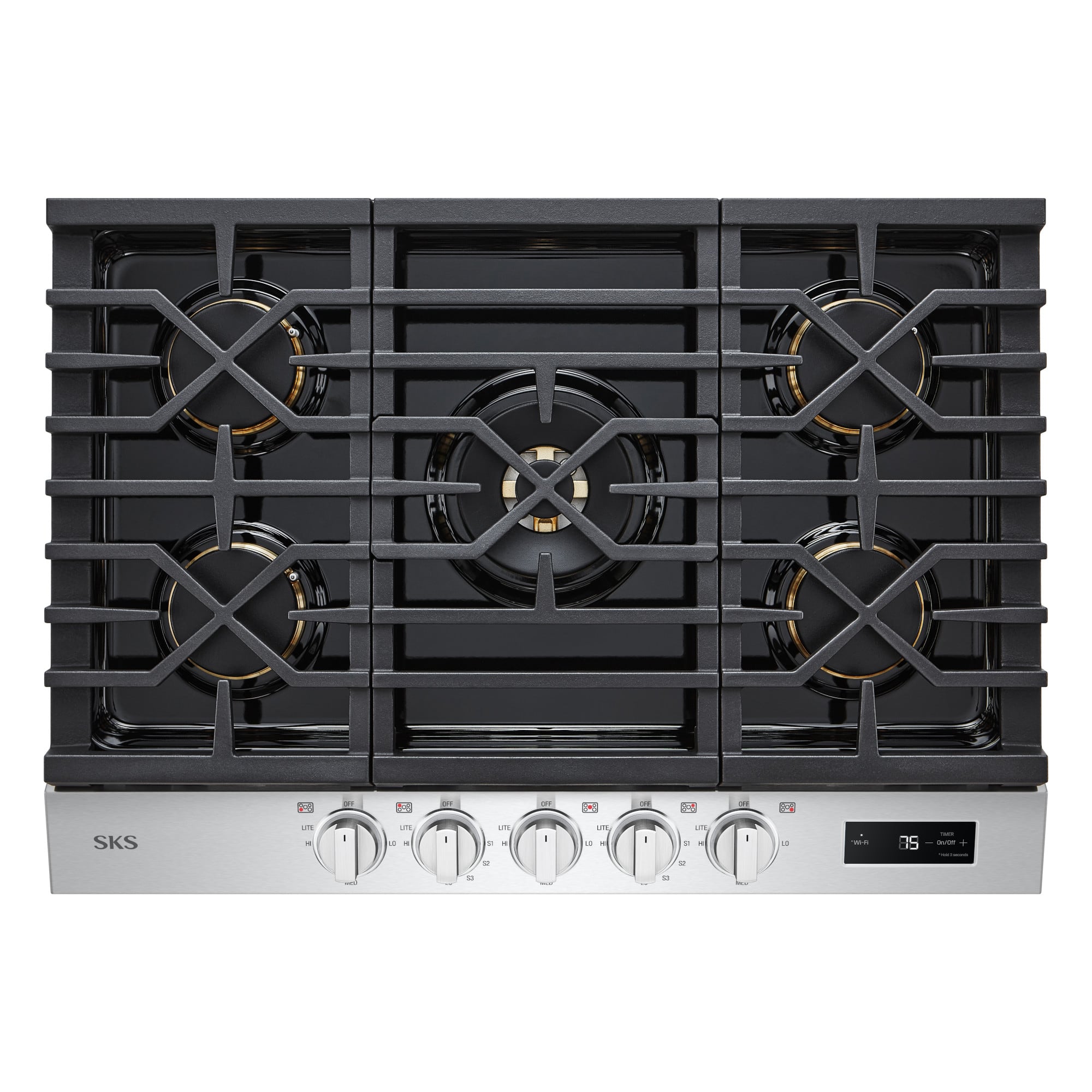 SKS - 30-inch Smart Gas Cooktop with Built-in Wok Grate, 5 Burners - Stainless Steel