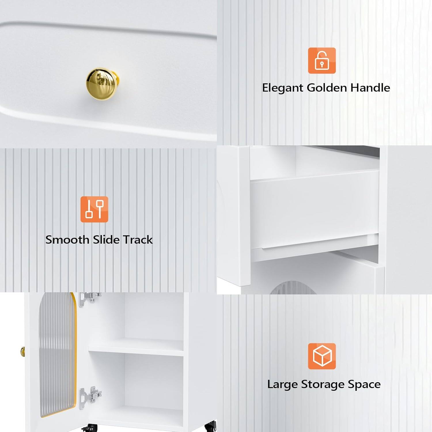 - Elegant Golden Handle
- Smooth Slide Track
- Large Storage Space