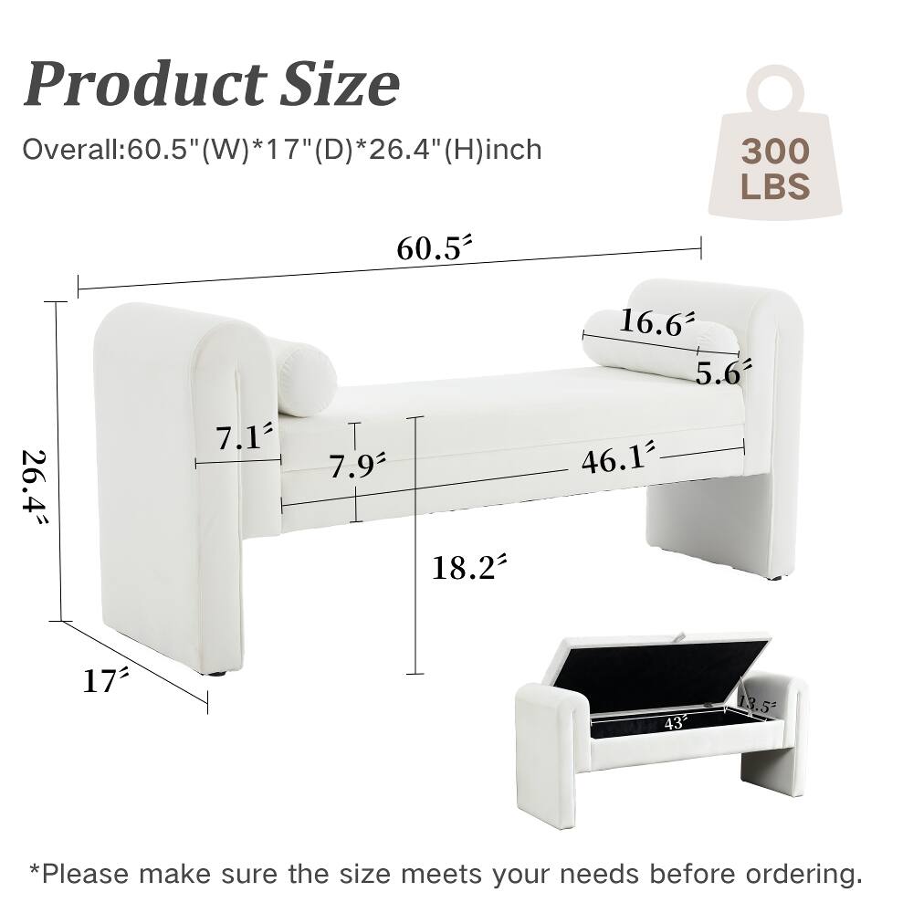 Product Size Overall: 60.5"(W) * 17"(D) * 26.4"(H) inch  
300 LBS  
60.52  
26.4  
7.12  
7.92  
18.22  
16.62  
5.6  
46.12  
172  
432  
13.52  

*Please make sure the size meets your needs before ordering.