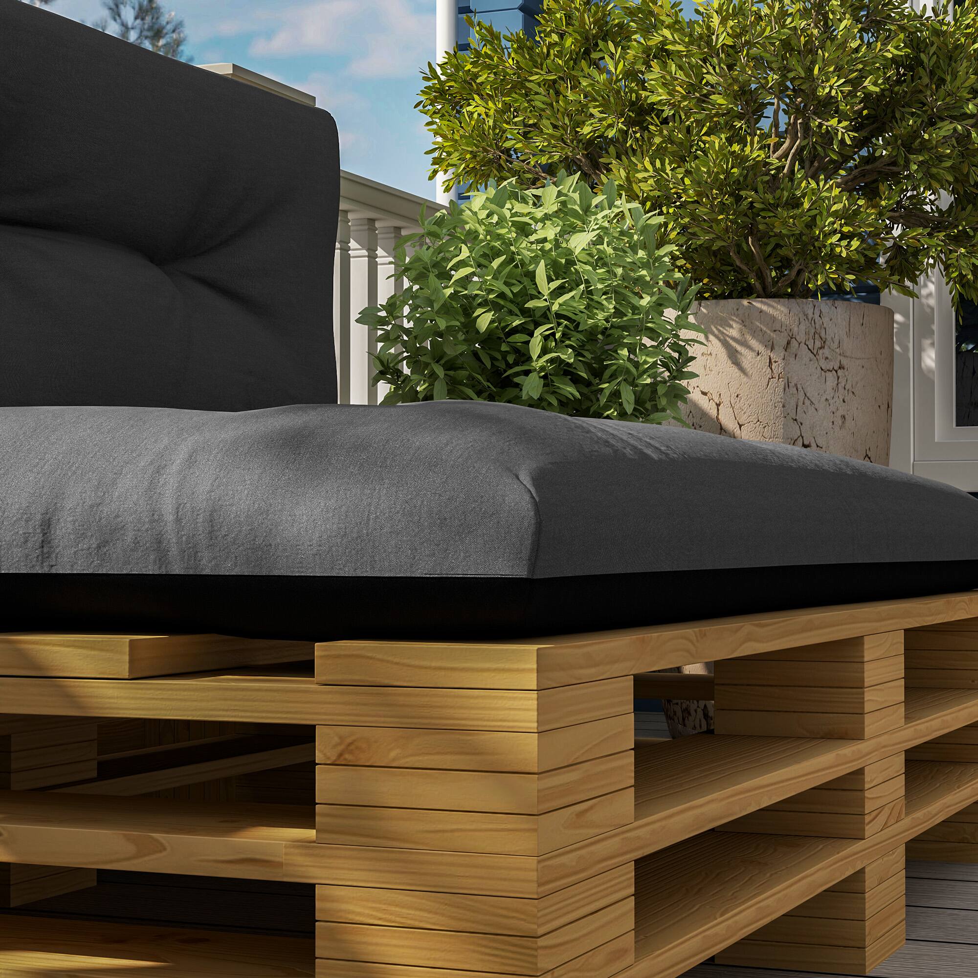 Alt View 8. Outsunny - 2 Seater Pallet Cushions Outdoor 3.9 in. Thick Replacement Pallet Sofa Cushions, Tufted Replacement Pads for Garden - Black and Dark Gray.