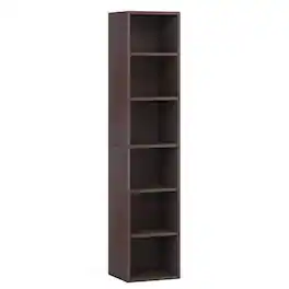 Kadyn - Bookshelf, Storage Shelf, Bookcase,70.9" Corner Bookcase, Modern 6-Tier Narrow Cube Display Shelves - Walnut
