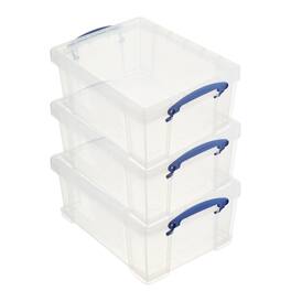 Really Useful Box - 9L Storage Container with Snap Lid & Clip Lock Handle (3 Pack) - Clear