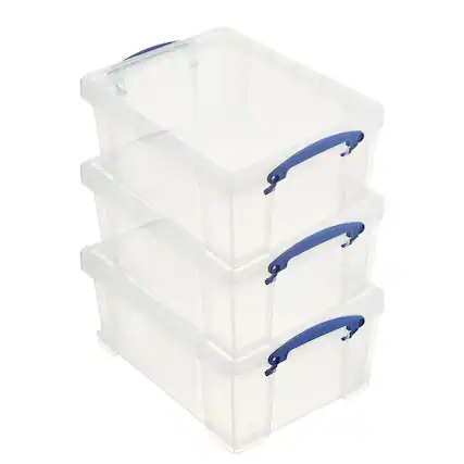 Front. Really Useful Box - Really Useful Box 9L Storage Container with Snap Lid & Clip Lock Handle (3 Pack) - Clear.