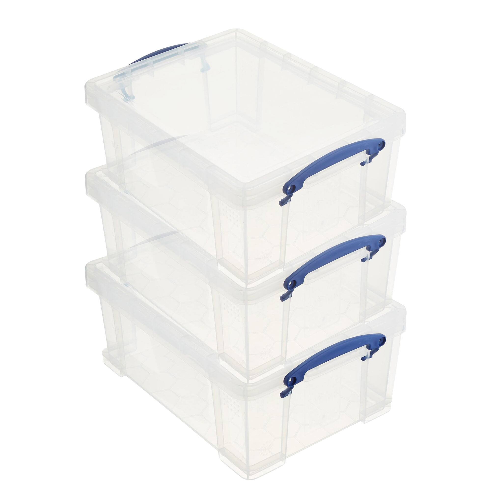 Front. Really Useful Box - Really Useful Box 9L Storage Container with Snap Lid & Clip Lock Handle (3 Pack) - Clear.