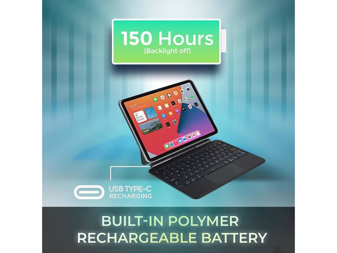 150 Hours (Backlight off)  
9:41  
USB TYPE-C RECHARGING  
BUILT-IN POLYMER RECHARGEABLE BATTERY