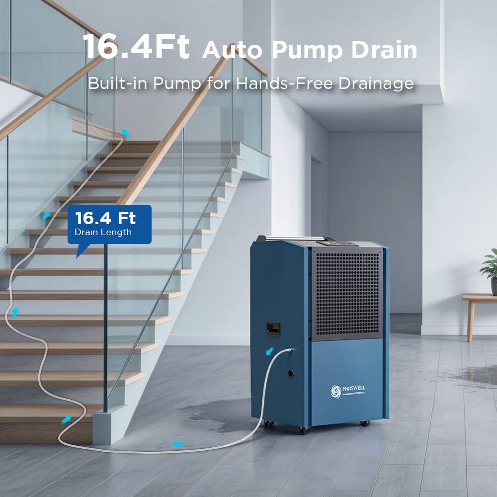 16.4Ft Auto Pump Drain  
Built-in Pump for Hands-Free Drainage  

16.4 Ft Drain Length  

MOISWELL