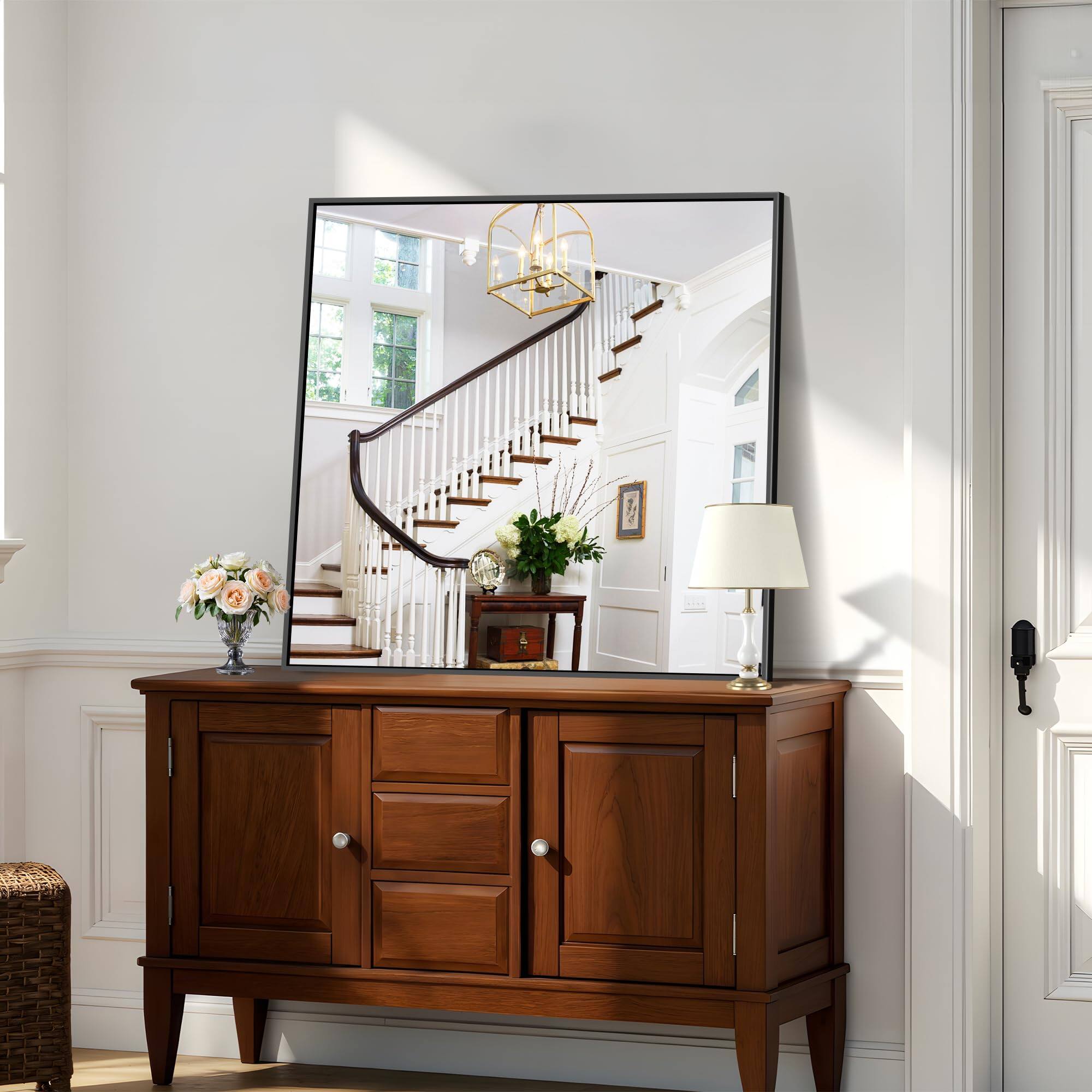 Alt View 2. Cedar Assembly - Wall Mounted Mirror Square Bathroom For Over Sink Vanity Aluminum Framed Decorative Bedroom Living Room F... - Black Rectangle-55"L x 40"W.