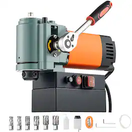 VEVOR - Low Profile Magnetic Drill Press, 1300 W, 1.4 in Boring Diameter, 2248 lbf Power Portable Mag Drill Press, 650RPM Speed - Orange;Black