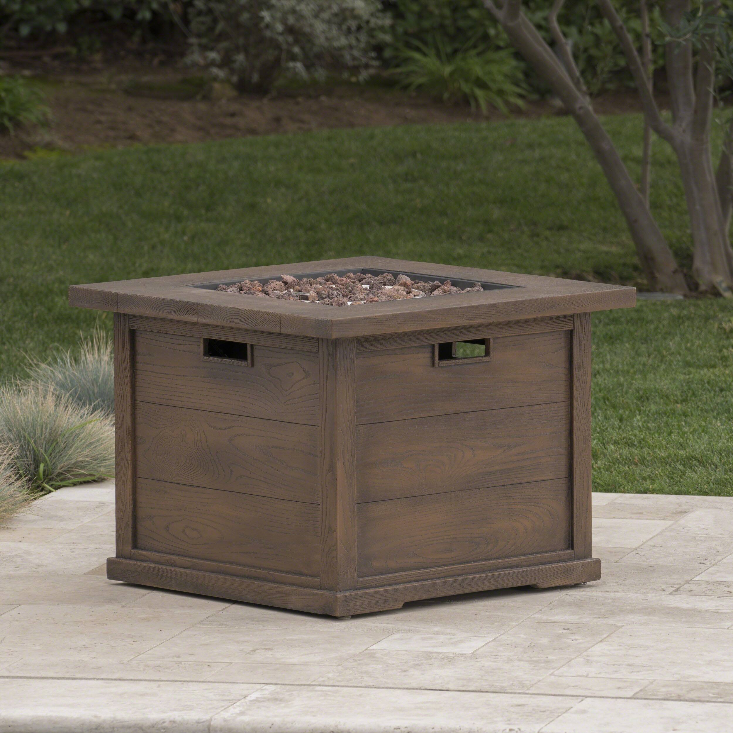 Back. APRILSOUL - Outdoor Patio 24 inch H x 32 inch W Square Gas Burning MgO Fire Pit Tank Inside Brown Wood Pattern 40000 BTU - Brown.
