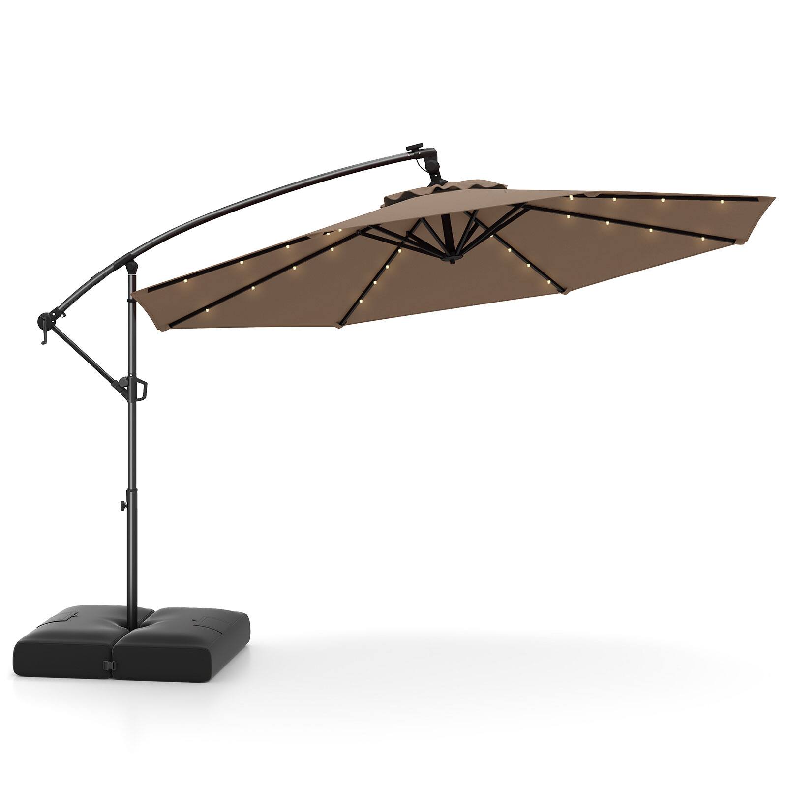 Alt View 9. Gymax - Gymax 10 FT Solar Offset Hanging Umbrella Patio Cantilever Umbrella w/ 32 LED Lights Taupe - Taupe.