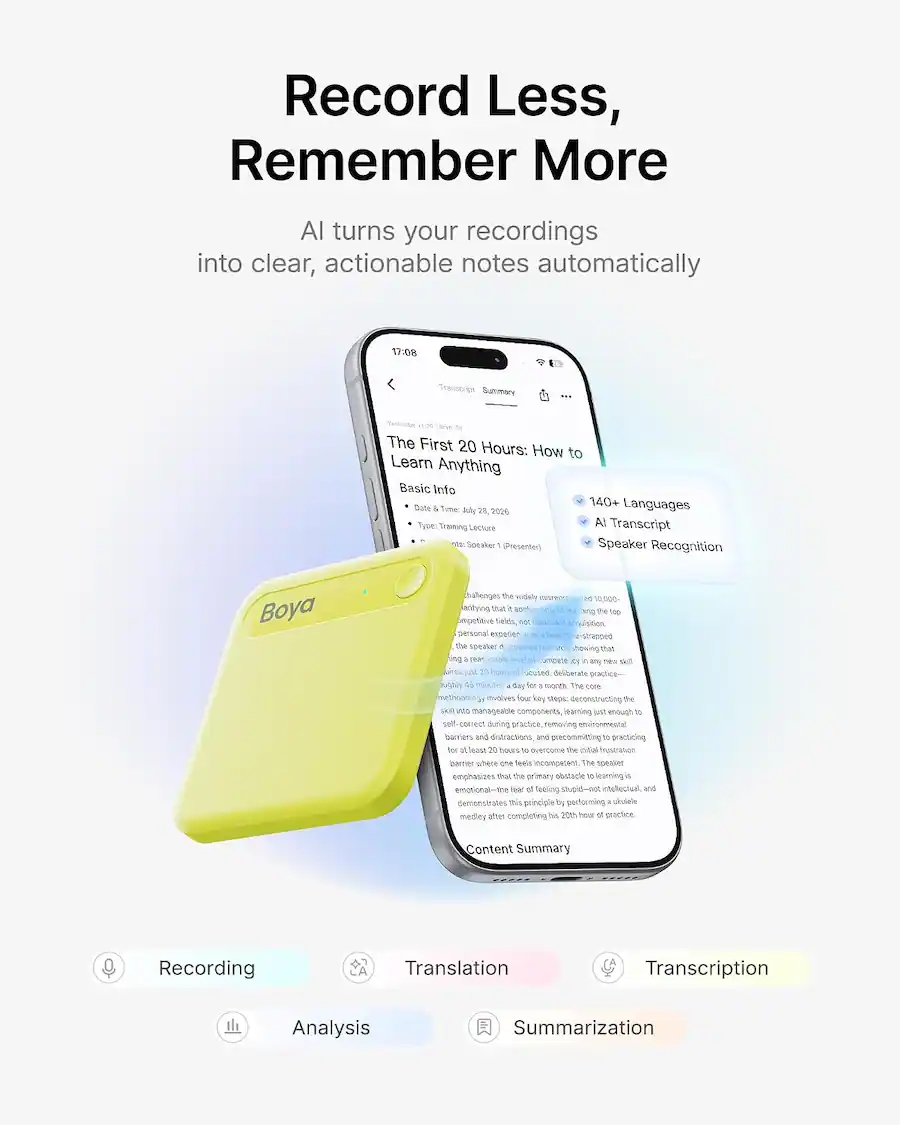 Recording Transcipt Example BOYA NOTRA NEO AI Voice Recorder with Transcription and Summaries ...