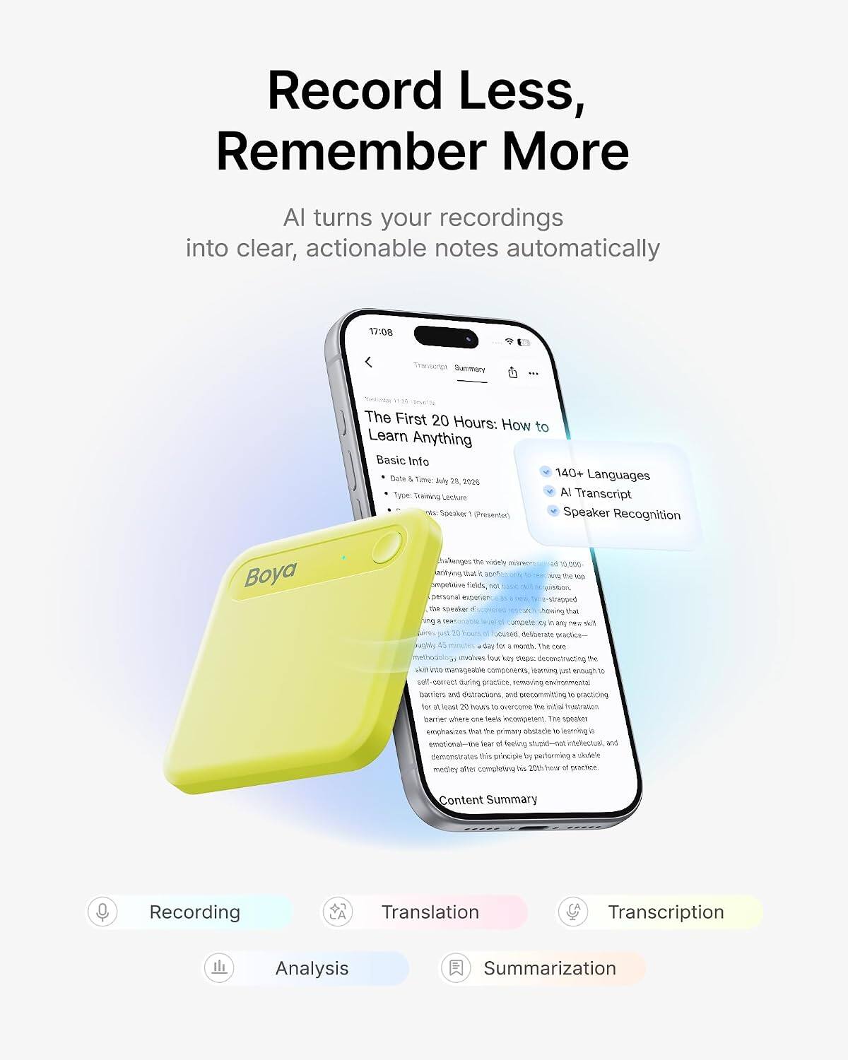BOYA NOTRA NEO AI Voice Recorder with Transcription and Summaries ...