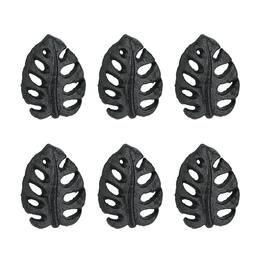 Zeckos - Set of 6 Cast Iron Monstera Leaf Drawer Pulls Decorative Cabinet Knobs - Black