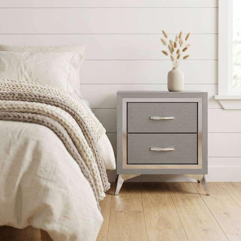 Left. FurniFact - Gray Bedroom Nightstand with Full Extension Drawer Glides and Modern Design - Gray.