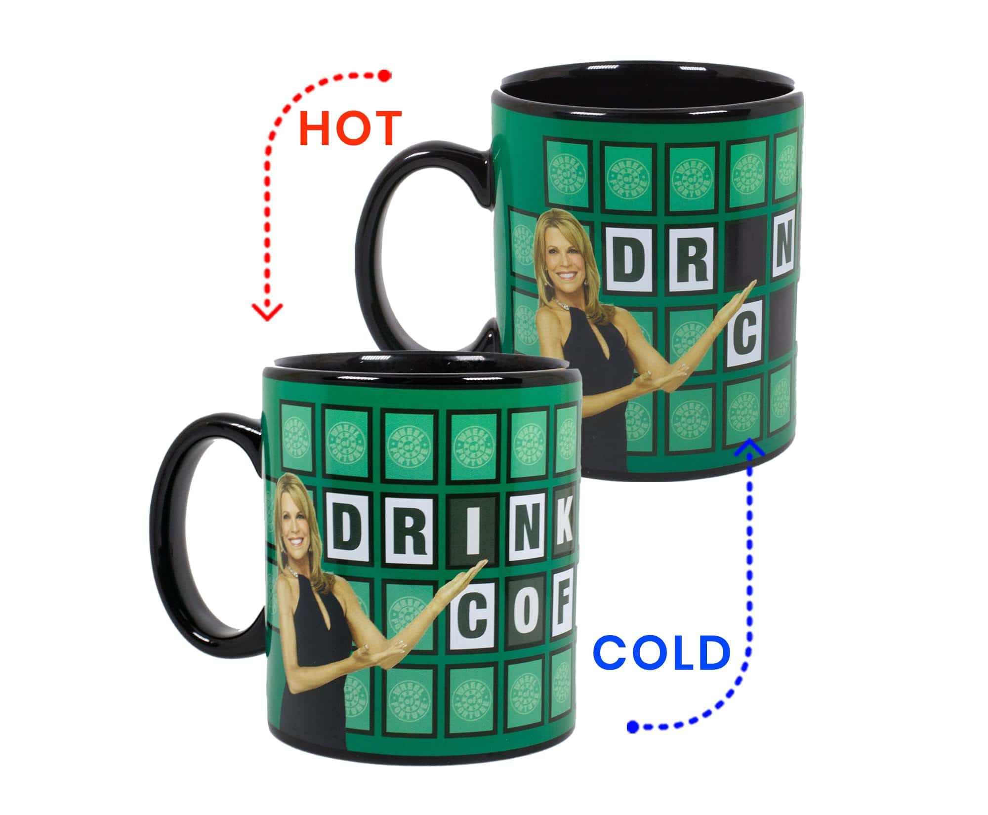 Just Funky - Wheel of Fortune "Drink More Coffee" Color-Changing Mug | Holds 16 Ounces - Green