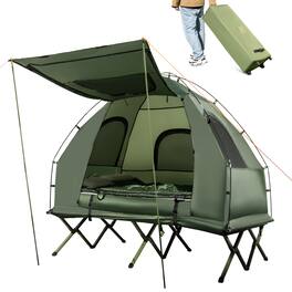 Gymax - 2-Person Camping Tent Cot 5-in-1 Folding Camping Bed w/ Air Mattress Pillow Sleeping Bag - Army Green