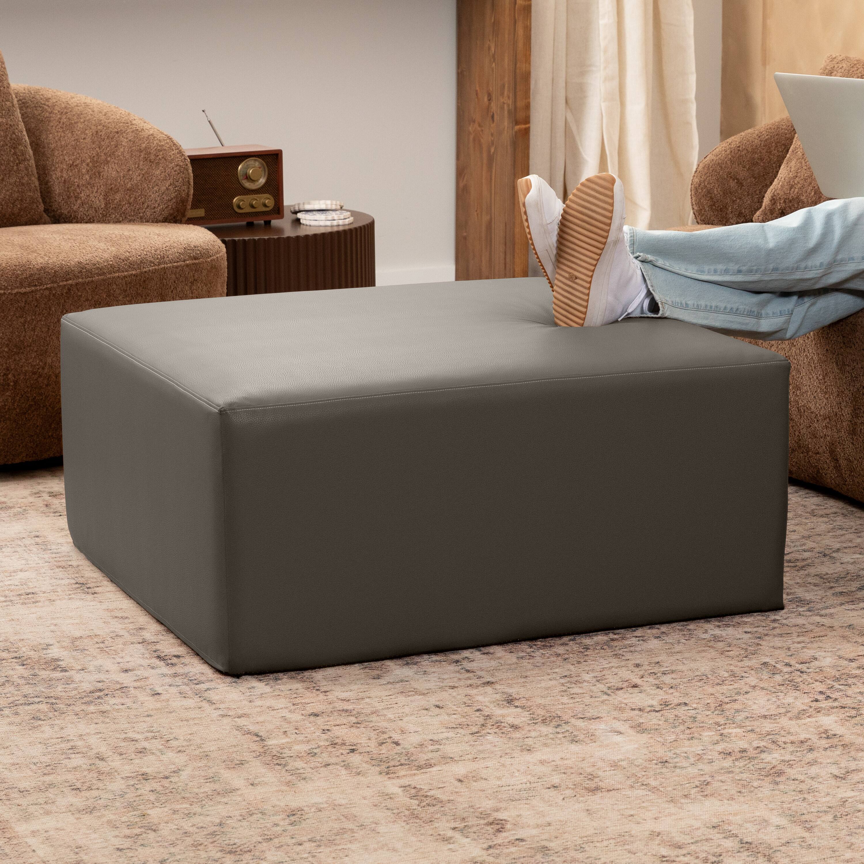 Angle. Jaxx - Jaxx Fairlie Couch Ottoman - Oversized Square Foam Coffee Table Ottoman, 36", Premium Faux Leather, Gunmetal - Faux Leather Gunmetal.