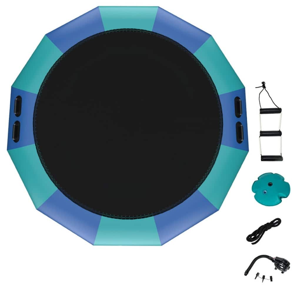 Kadyn - 15 Feet Inflatable Splash Padded Water Bouncer Trampoline-Blue, Trampoline with Enclosure, Great Mini Trampoline