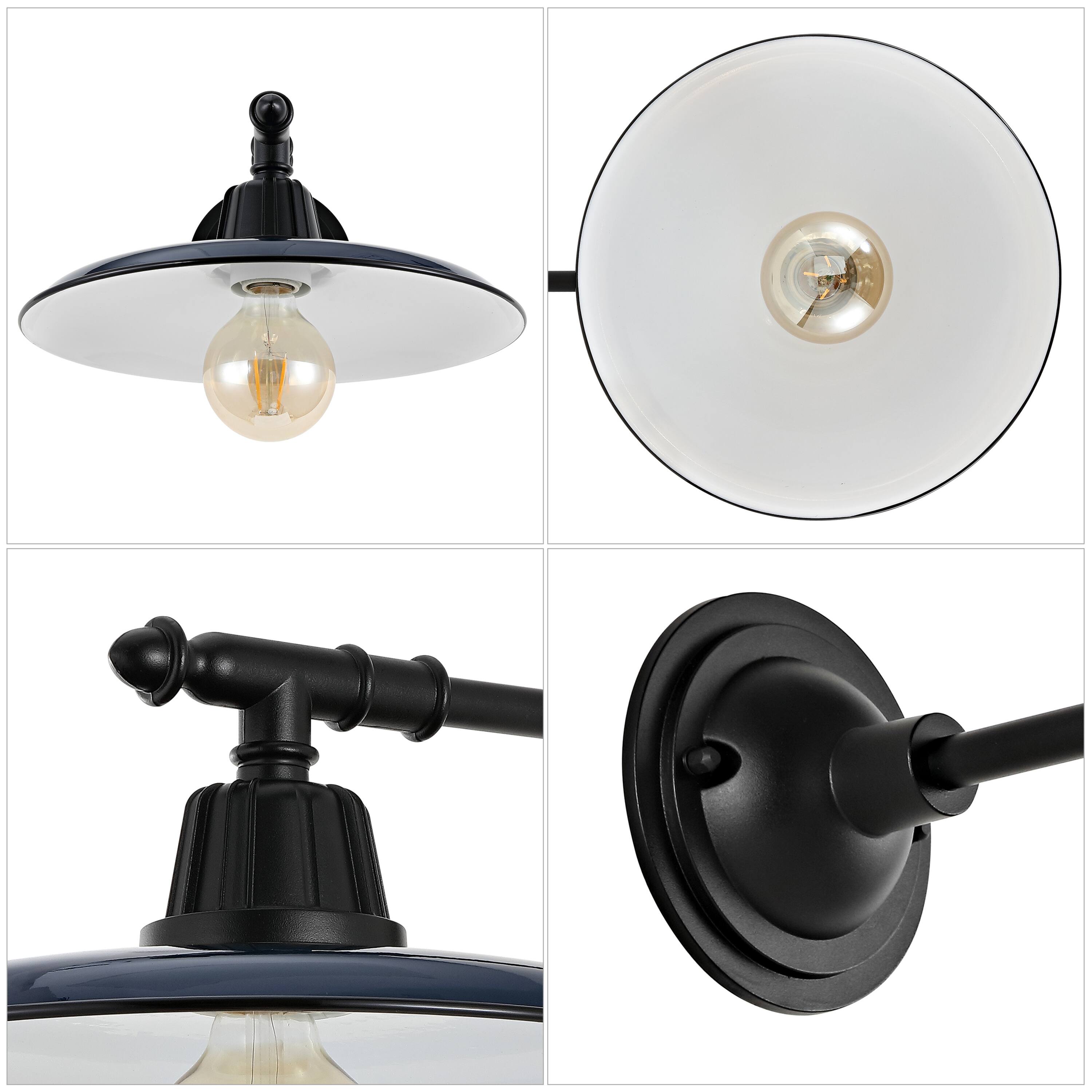 Alt View 4. Jonathan Y - Bonner 12" 1-Light Farmhouse Industrial Indoor/Outdoor Iron LED Victorian Arm Outdoor Sconce, Navy - Navy/Black.