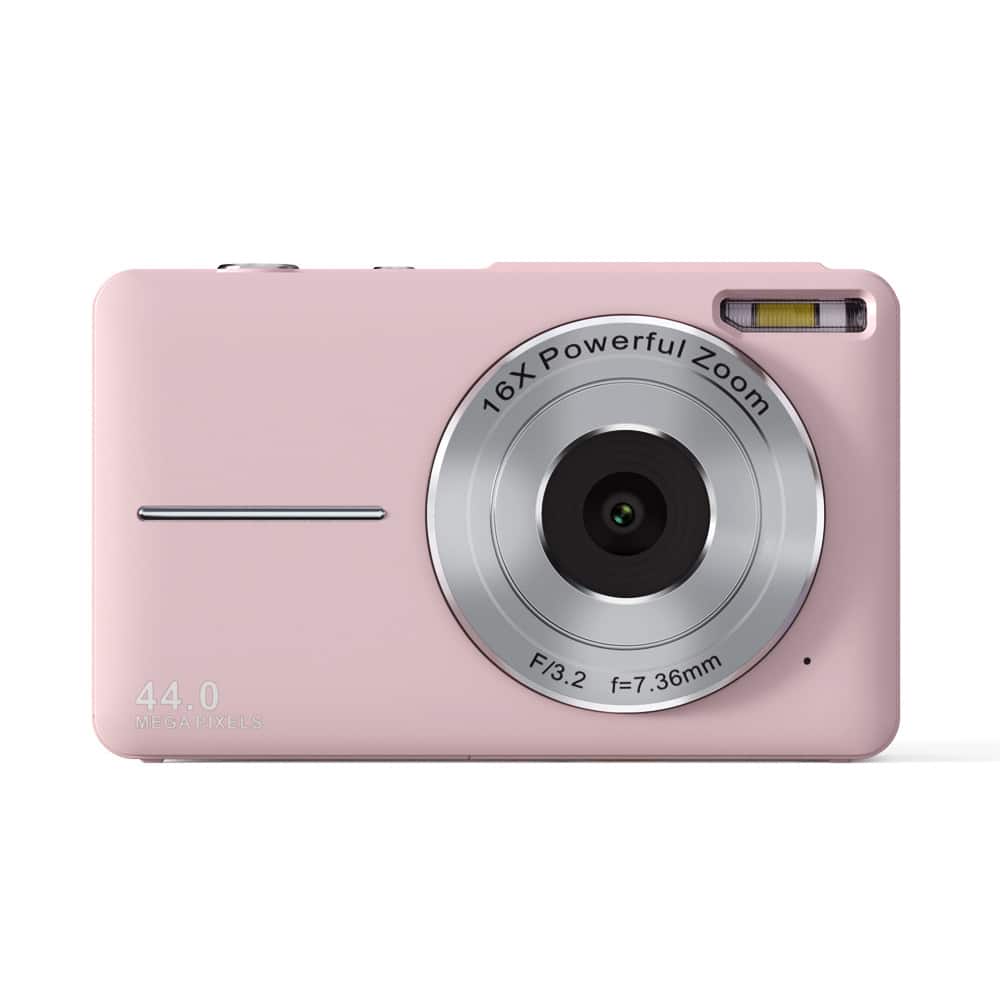 Cluzine - Digital Camera, 44MP, 1080P Video, 16X Zoom, Pink Compact Camera