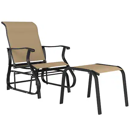 Front. Outsunny - Outdoor Glider Chair with Ottoman, 2-Piece Patio Glider Set with High Back and Wide Seat, Gliding Outdoor Lounge Set - Tan.