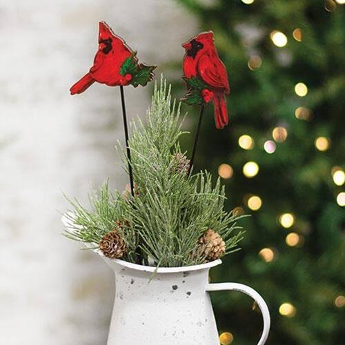 Angle. BreeBe - Cardinal & Holly Wooden Plant Stake 2 Asstd. - Red.