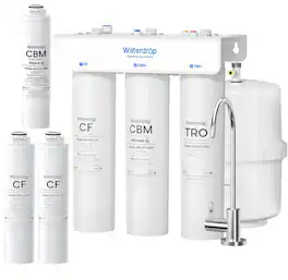 Waterdrop - T3-T Remineralization Reverse Osmosis System, No Power Needed, Under-Sink RO Water Filter, EXTRA 2 CF&1 CBM Filters - White