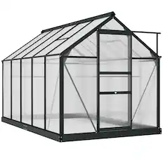 Front. Outsunny - Polycarbonate Greenhouse, Heavy Duty Outdoor Aluminum Walk-in Green House Kit Vent Door.