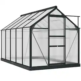 Outsunny - Polycarbonate Greenhouse, Heavy Duty Outdoor Aluminum Walk-in Green House Kit Vent Door