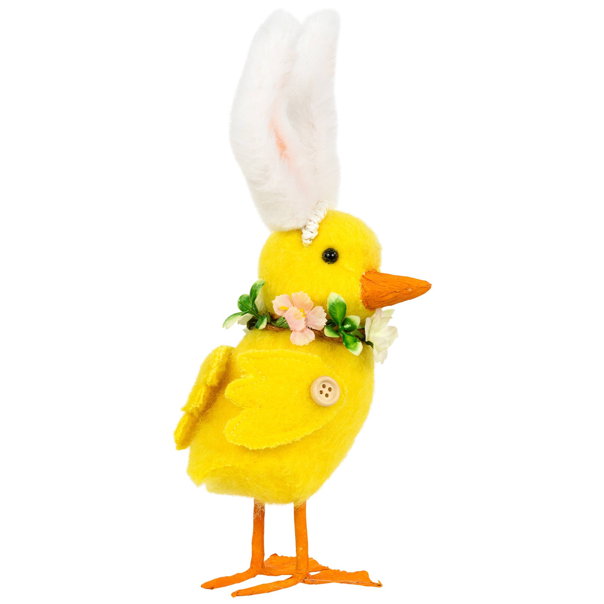 Alt View 4. Northlight - Duckling with Rabbit Ears Floral Easter Figurine - 10" - Yellow - Yellow.