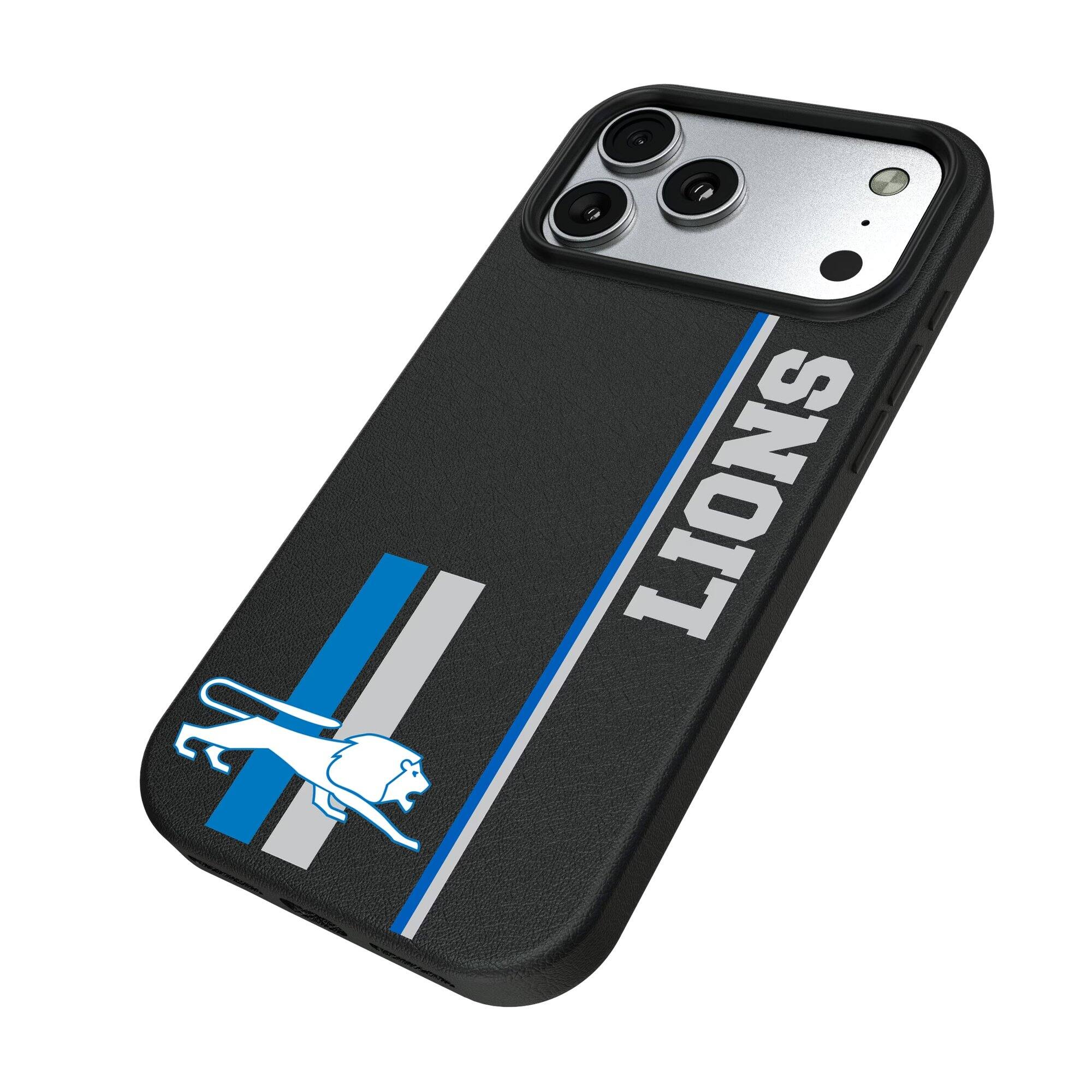 Alt View 1. Keyscaper - Detroit Lions Throwback Logo iPhone Magnetic Bump Case - 15 Pro Max - Black.