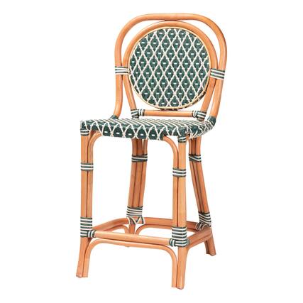 Front. bali & pari - Mattie Rattan Bistro Counter Stool - Handwoven Accent Seating with Backrest for Kitchen Island or Indoor/Outdoor Lounge - Natural Brown/Green/White.